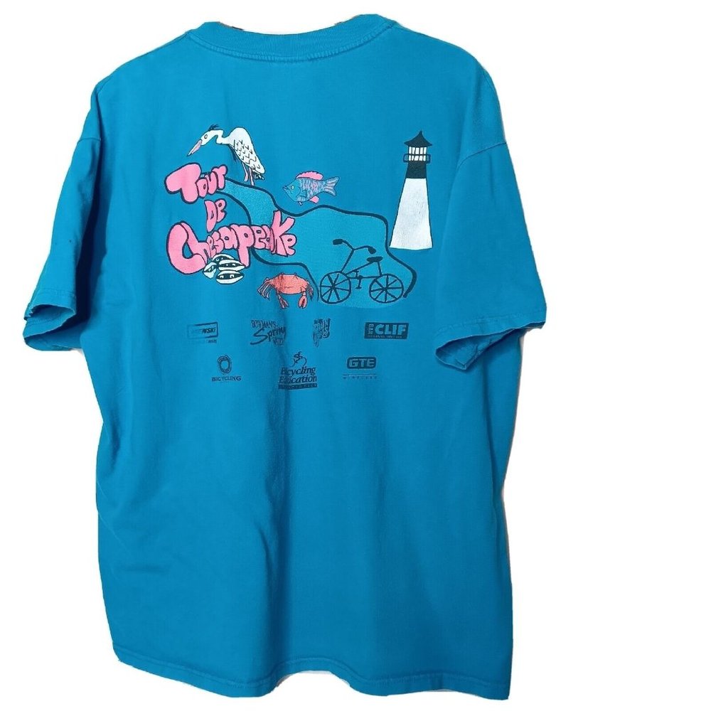 Vintage 2001 Tour de Chesapeake XL T Shirt Blue Bicycle Bike Virginian Cycling